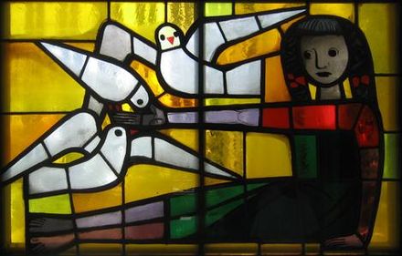 M&auml;dchen mit Taube von Charles Hindenlang, 1951
